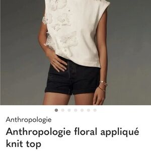 Anthropologie Ivory Floral Appliqué Tank Top